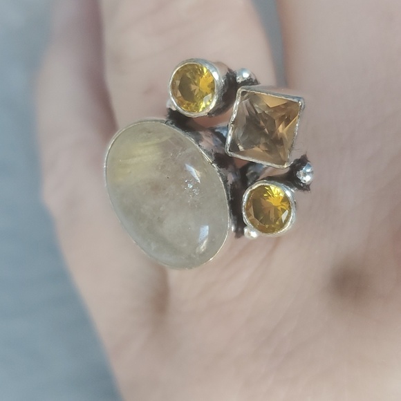 New Golden Rutile, Morganite and Citrine Silver Ring. - Picture 4 of 16
